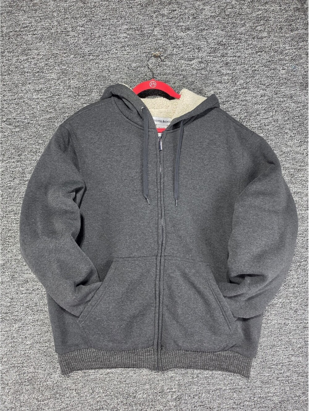 Seventh Avenue Men's Full Zip Hooded Sherpa Lined Fleece Hoodie Gray XXL
